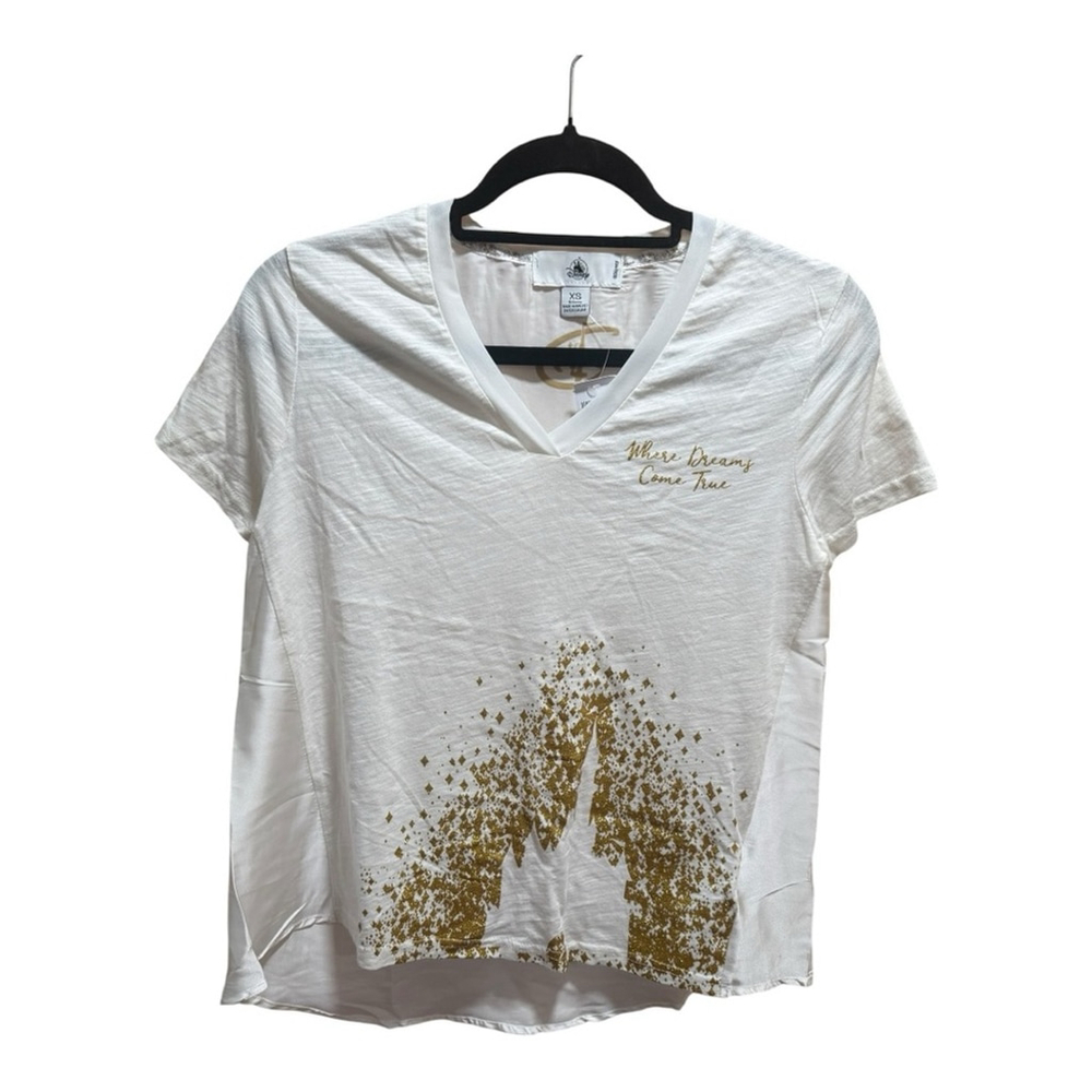 Disney XS T-Shirt Cinderella Castle Gold Glitter Where Dreams Come True NWT